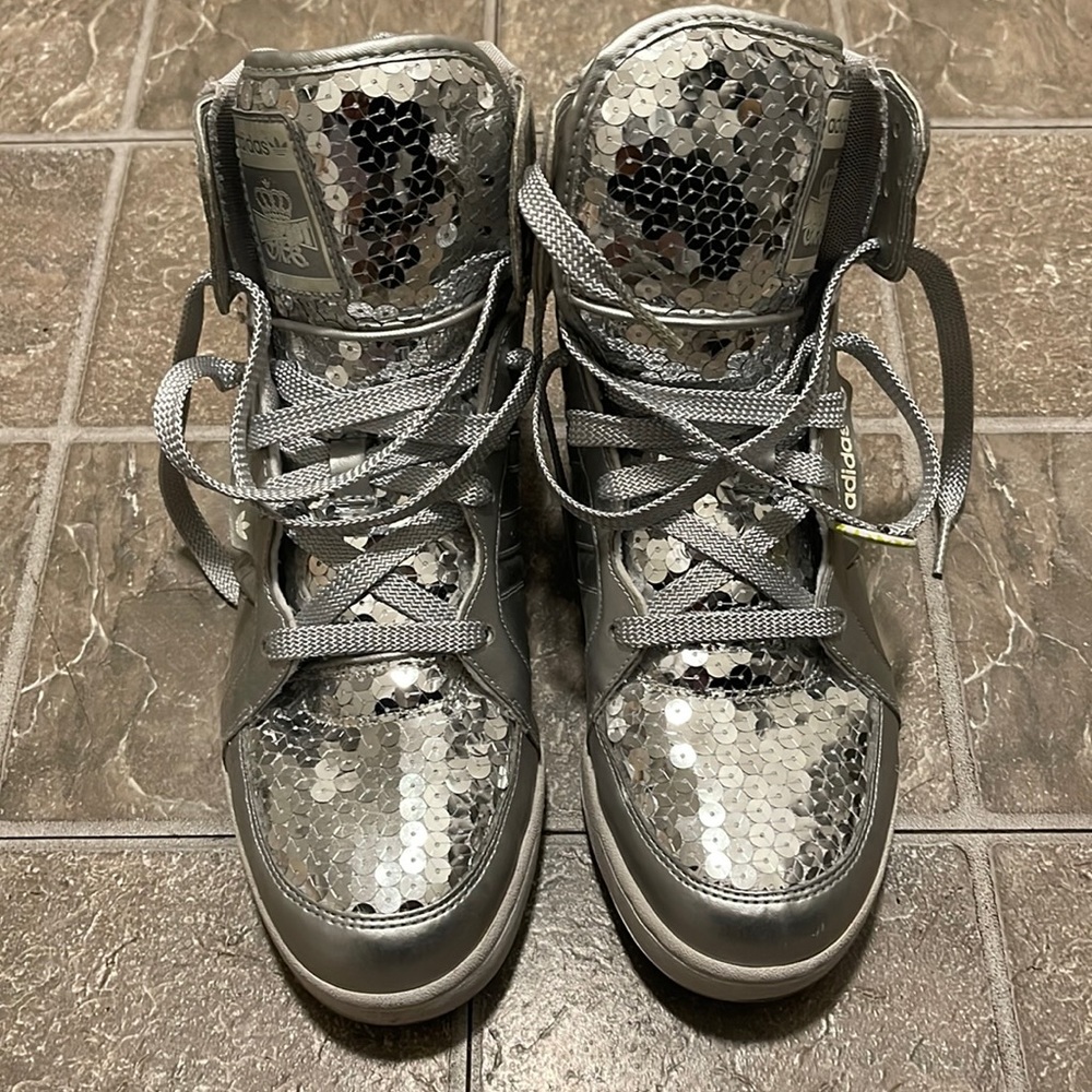 Missy Elliot Silver Sequin high top adidas